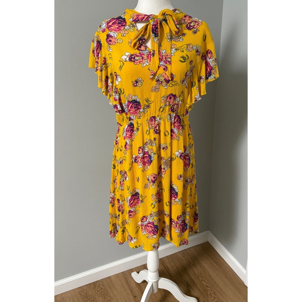 ModCloth Downhome Darling Yellow Western Cowboy Rodeo Dress w/ Slip Size Large